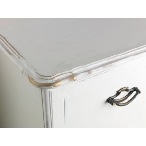 Detailansicht: Weißer Schrank mit goldfarbenem Rust-Oleum Möbellack-Akzent.