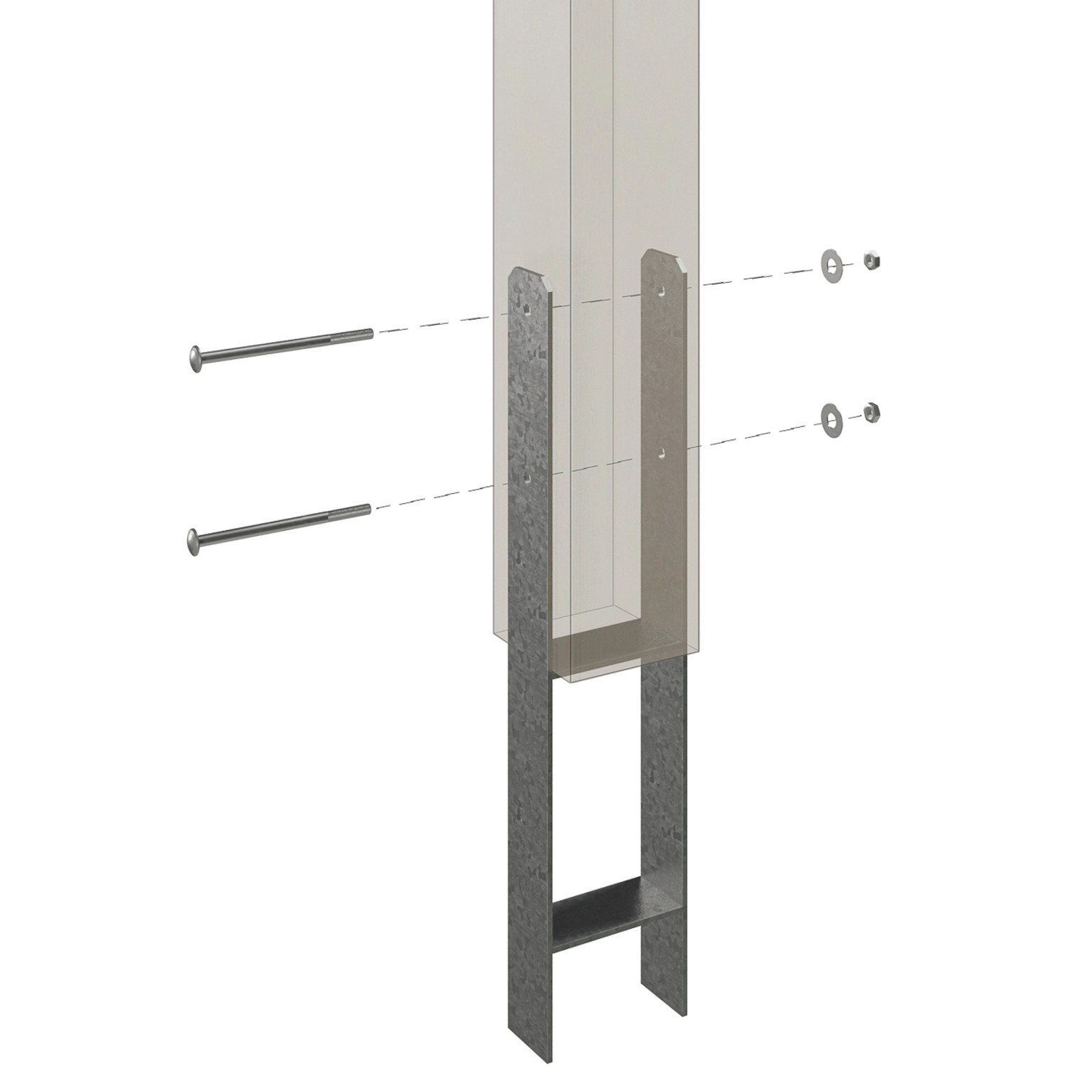 Detailaufnahme H-Anker zur Befestigung eines Carport Pfostens.