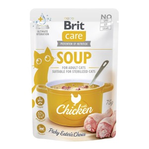 Brit Care Katzen-Ergänzungsfutter Soup Chicken, 75g, für Feinschmecker und sterilisierte Katzen.