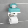 Wenko Toilettenpapierhalter Edelstahl mit Ablage für Feuchttücherbox, Papierrolle hängt.