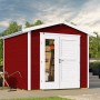 Weka Holz-Gartenhaus 224 A in Schwedenrot mit Design-Doppeltür und Satteldach.