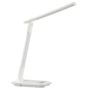 Moderne, weiße LED-Tischlampe Cyberglow (31,6 cm) mit Wireless Charging und USB-Ladefunktion für Schreibtisch & Büro.