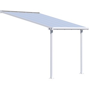 Weiße Palram Olympia Terrassenüberdachung 3x3.1 mit klarem Polycarbonat-Dach.