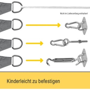 Befestigungsarten für Sol Royal Sonnensegel Dreieckig 3x3x3m, verschiedene Optionen dargestellt.