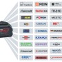 Bosch Professional GBA 18V/5 Ah Akku, schwarz-rot, zeigt AMPShare System mit Partnerlogos für breite Werkzeug-Kompatibilität.