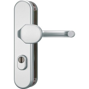 Abus Schutzbeschlag SB 815, Aluminiumfarben, mit beidseitigem Drücker für erhöhte Sicherheit.