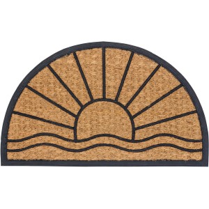 Halbrunde Fußmatte Coco Deluxe Light mit Sonnenmotiv, 45x75 cm, ideal für den Eingangsbereich.