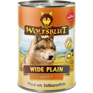 Wolfsblut Wide Plain Adult Hunde-Nassfutter Pferd mit Süßkartoffeln, getreidefreie Rezeptur.