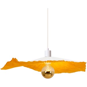 Weiße Näve Pendelleuchte "Crazy Paper", 56 cm Durchmesser, mit goldfarbener Innenseite.