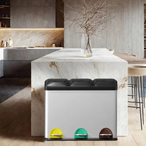 Songmics Mülleimer Petaja 3 Fächer x 8 l Silber-Schwarz