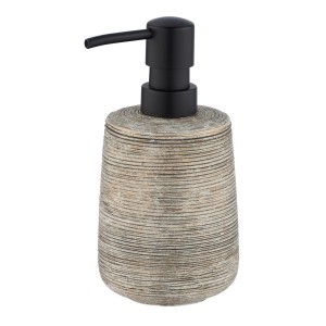 Wenko Seifenspender Fedio aus Keramik mit Reliefoptik und schwarzem Spenderkopf.