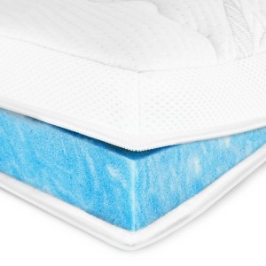 Detailansicht einer AM Qualitätsmatratze Premium Plus Gelschaum Topper mit blauem Gelschaumkern.