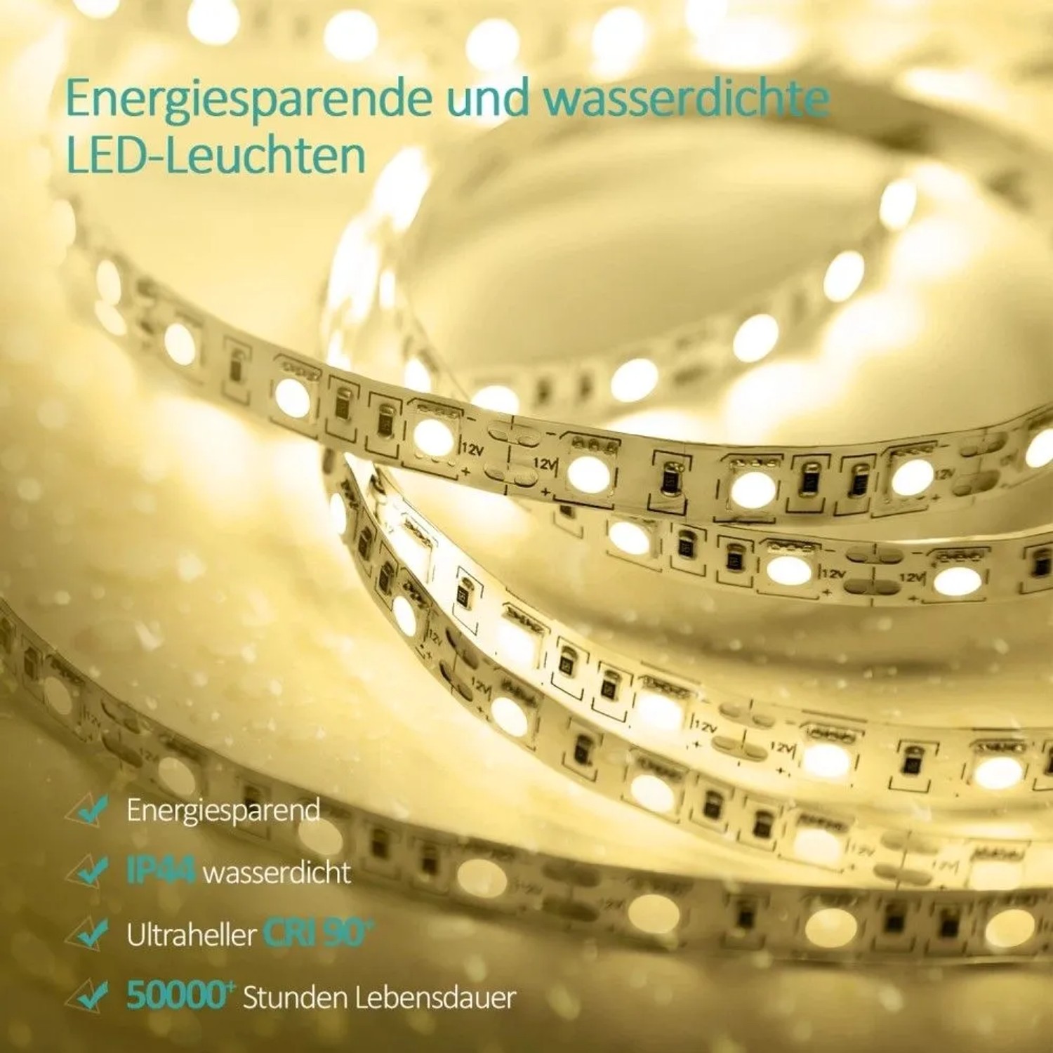 Warmweiße LED-Streifen des Emke Badspiegels, energiesparend und IP44 wasserdicht, für helle Beleuchtung.