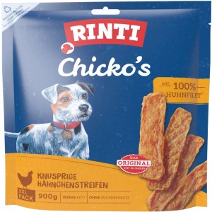 Rinti Chicko Hähnchenstreifen XXL-Pack, knusprige Hunde-Natursnacks aus 100% Hühnchen.