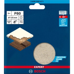 Bosch Expert M480 Netzschleifblatt, Ø 125mm, K80, 5 Stück, für Exzenterschleifer.