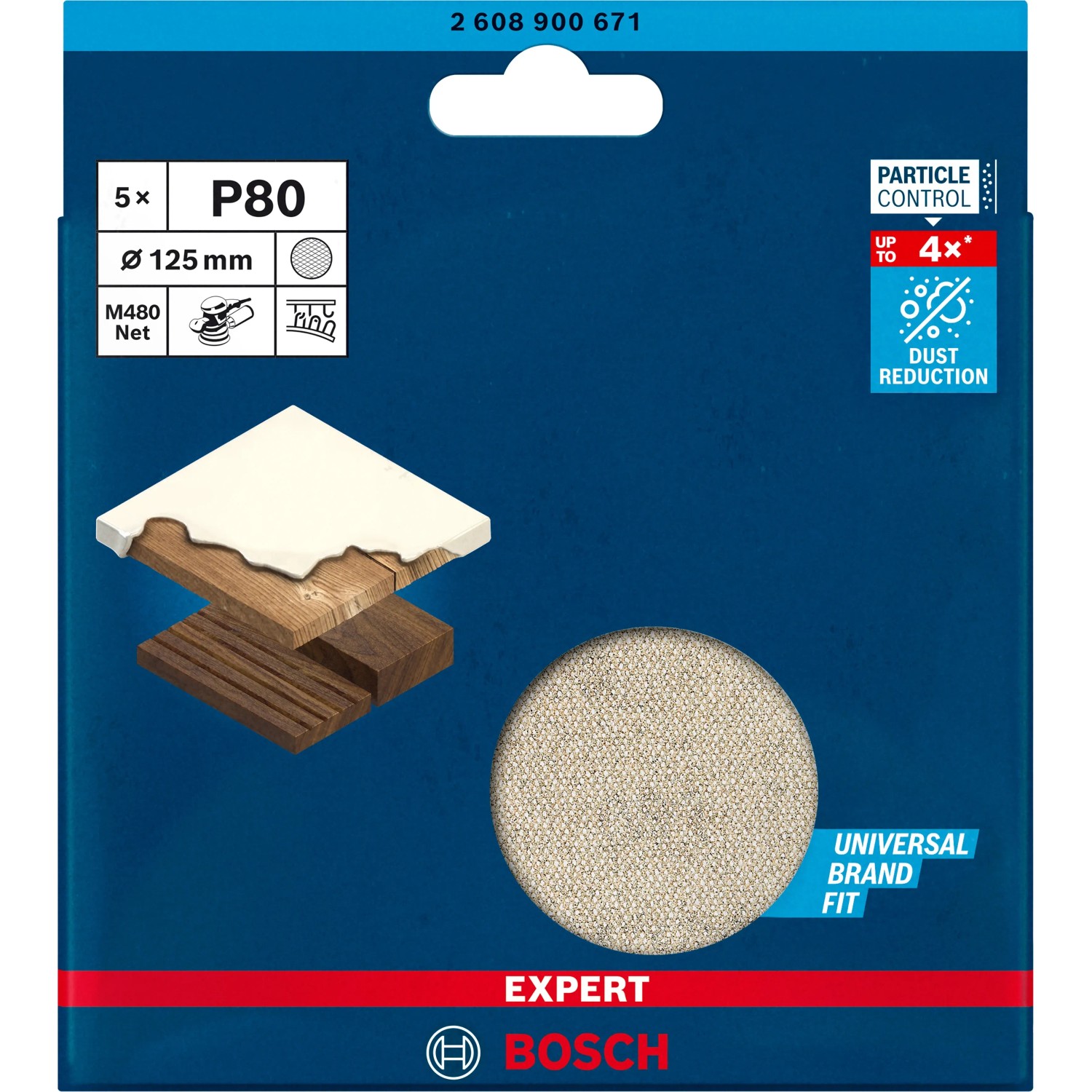 Bosch Expert M480 Netzschleifblatt, Ø 125mm, K80, 5 Stück, für Exzenterschleifer.