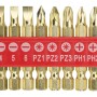 10-teiliger Bit-Gürtelhalter mit Schlitz, Kreuzschlitz und Pozidriv Bits im roten Halter.