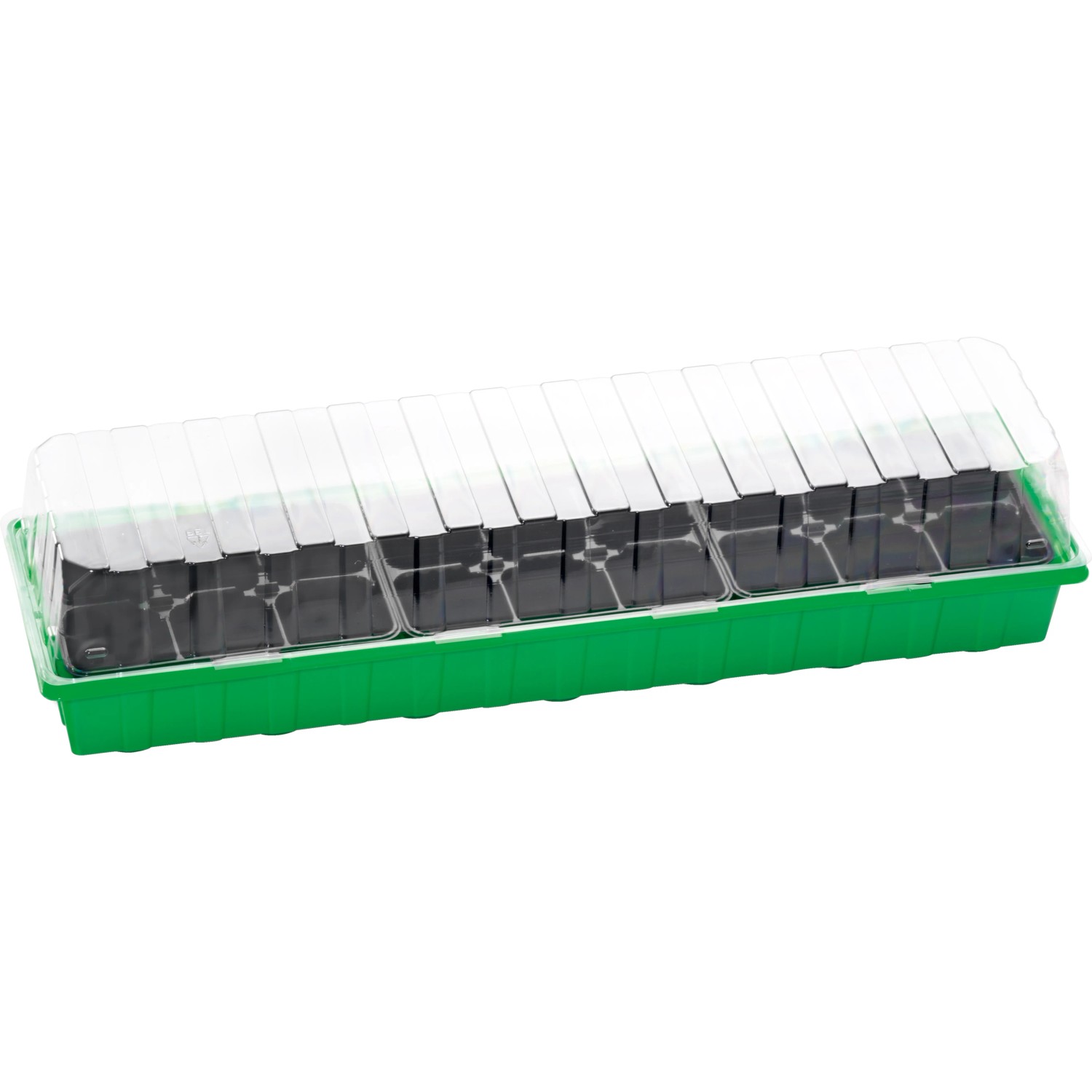 Zimmer-Gewächshaus mit 18 Anzuchttöpfen, grüne Schale, transparente Abdeckung. Ideal für die Pflanzenanzucht.