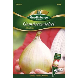 Samenpackung Quedlinburger Gemüsezwiebel Ailsa Craig, große, milde Zwiebel.