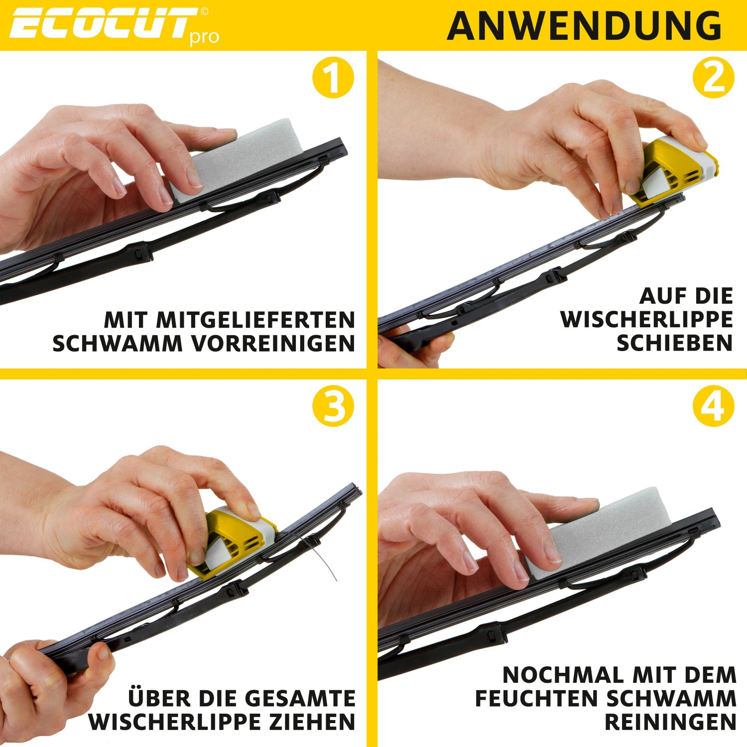Anwendung des ADAC Scheibenwischer-Schneider EcoCut: Reinigen, schneiden, säubern für klare Sicht.