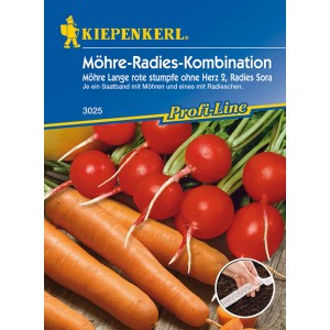 Kiepenkerl Saatband Möhren-Radieschen-Kombi mit roten Radieschen und orangefarbenen Karotten.