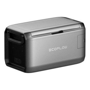 Graue Ecoflow Glacier 35 Kompressor Kühlbox mit 35L Volumen und Tragegriffen für Camping & Outdoor.