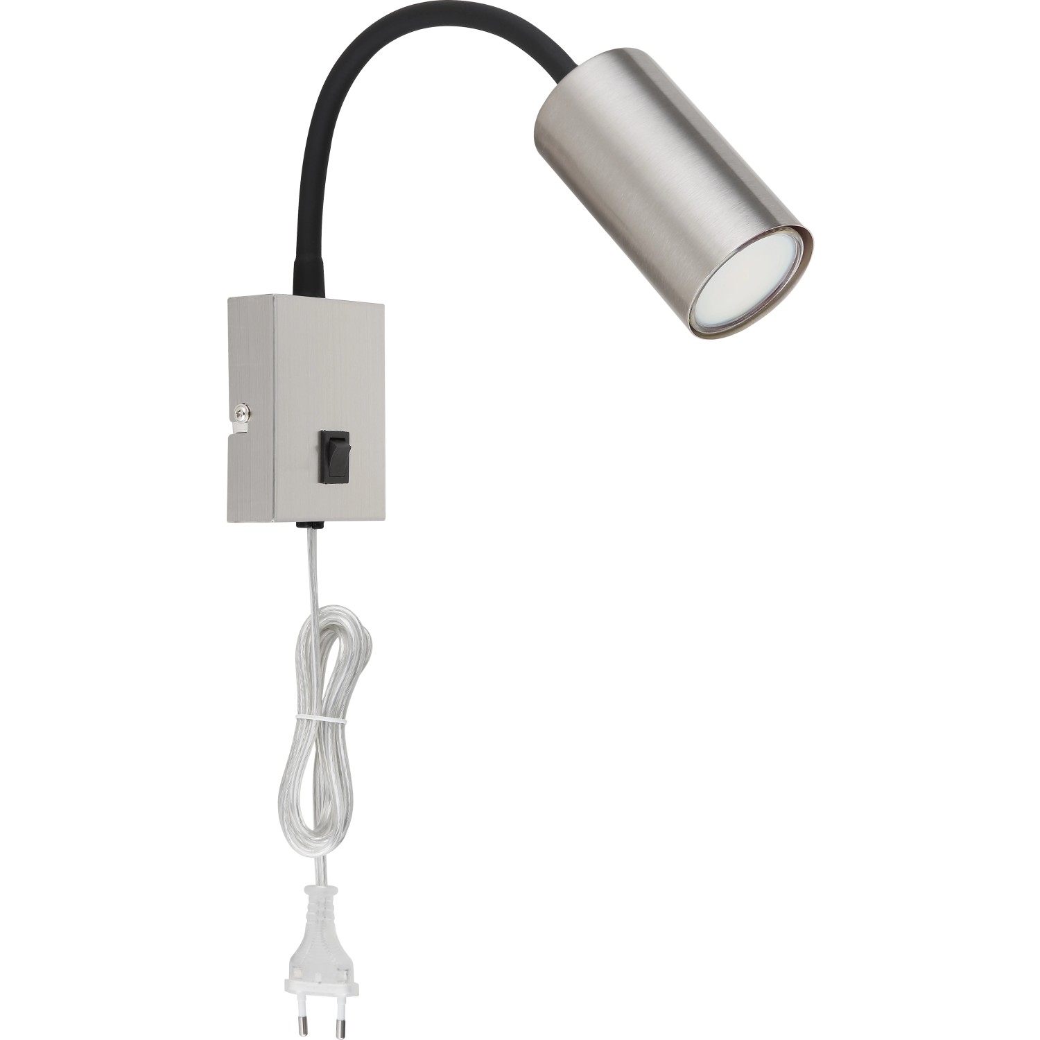 Wandlampe Robby, 1-flammig, Nickel matt, mit Flexarm und Schalter. Ideal als Leselampe.