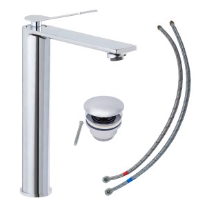 Schöner Wohnen Waschtischarmatur Viola, Auslauf 24cm, Chrom, mit Ablaufgarnitur und Anschlussschläuchen.