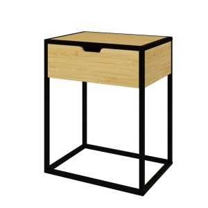 Brauner Mica Decorations Beistelltisch aus Holz und Eisen. Rechteckig, mit Schublade und schwarzem Metallrahmen. Stabil.