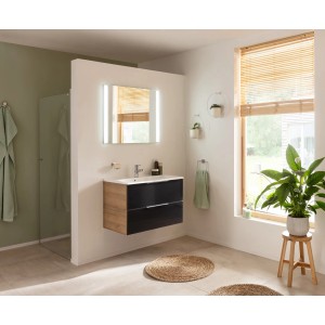 Fackelmann Waschplatz-Set B.Brillant, 80 cm, Asteiche/Anthrazit mit Gussmarmor-Waschtisch.