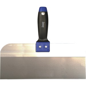 Breitspachtel, 300 mm, mit blau-schwarzem Griff für ansatzfreies Spachteln.