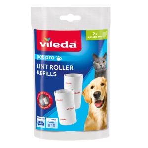Vileda Fusselroller Pet Pro Nachfüllpack, 2 Rollen à 29 Blatt, zur Tierhaarentfernung von Textilien.