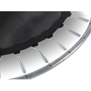 Detailaufnahme: Schwarzes EXIT Silhouette Trampolin (D244cm) mit Federn und Rahmen.