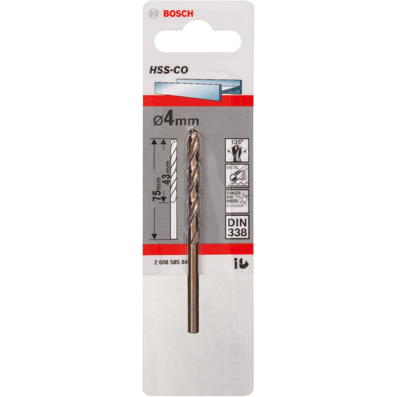 Bosch Metallbohrer Pro HSS-Co, 4mm, für Stahl & Edelstahl, im Blister