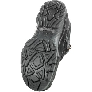 Sohle des schwarzen Herock Infinity Low Compo S3 Arbeitsschuhs, Größe 38, mit rutschfestem Profil.