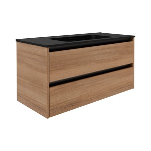 Fackelmann Waschtischunterschrank Vita, 100 cm, Oak Dekor mit schwarzen Griffen.