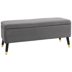 HOMCOM Sitzbank mit Stauraum, kohlegrau, gepolstert, 110 cm. Schwarze Metallbeine mit Goldspitzen.