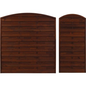 Braunes Sichtschutzzaun-Element München, 180/195x90 cm, aus lasiertem Kiefernholz mit geriffelten Brettern.