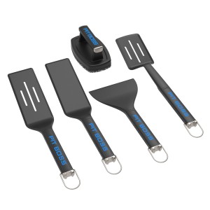 Pit Boss Ultimate Plancha Kit, 5-teiliges Grillutensilien-Set in Schwarz mit Spateln, Schaber und Reinigungsbürste.