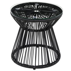 Outsunny Ratten Beistelltisch Eisen PE-Rattan Glas Schwarz 40L x 40B x 42H cm
