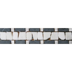 Bordüre Venezia in Schwarz, Grau und Weiß, 5x25 cm, aus Naturstein für Fliesen.