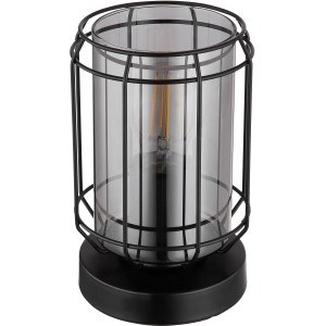 Schwarze Globo Design-Tischlampe Kammi mit klarem Glas, 1-flammig, 131x200 mm.