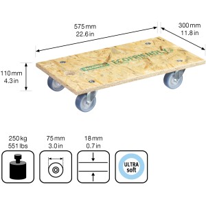 Wagner Transporthilfe mit OSB-Platte, 250 kg Tragkraft, 575x300 mm, ideal für Möbeltransporte.