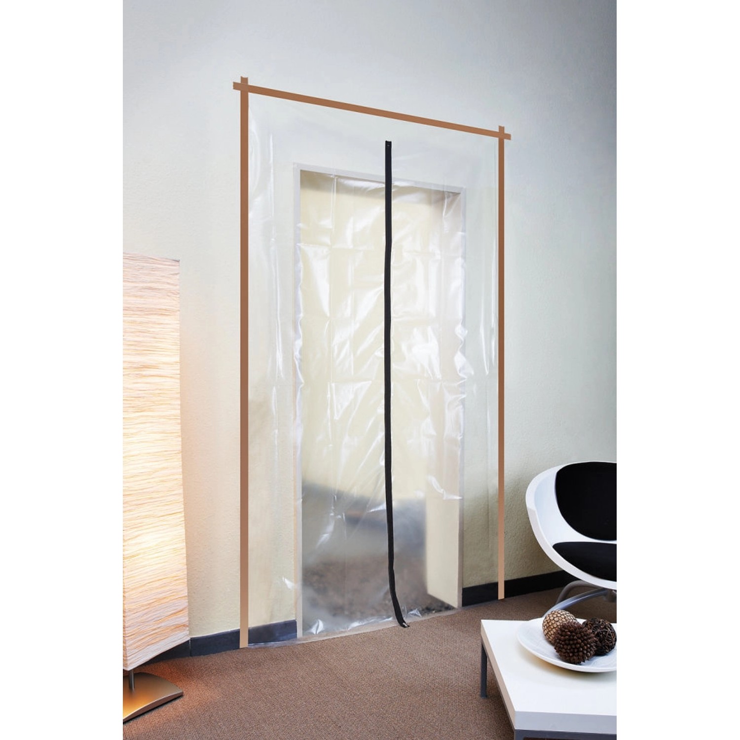 Wolfcraft Schmutzschleuse für Standardtür, transparente Folie mit Reißverschluss zum Staubschutz.