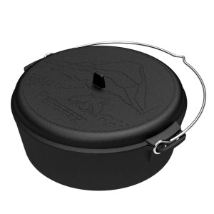Schwarzer Petromax Feuertopf FT6 Essential (5,5 l) aus Gusseisen mit Deckel und Henkel. Ideal zum Kochen im Freien.
