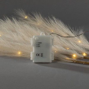 Weiße Konstsmide Pampasgras Dekoration mit warmweißen LEDs und Batteriebox mit Timer für Innen.