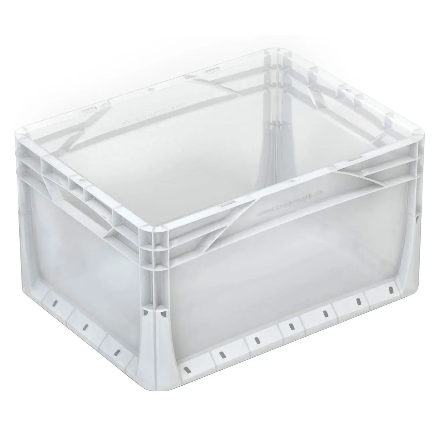 Transparente Eurobox 60x40x32 cm mit Vollwand, Aufbewahrungsbox aus Kunststoff.