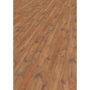 Dunkler Laminatboden in Pinie Mokka Optik mit Holzstruktur und Maserung.