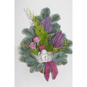 Grabschale Nobilis mit Engel, brombeerfarben, ca. 15 cm. Dekoratives Grabgesteck.