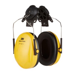 Gelber 3M Peltor Optime Kapselgehörschutz für Schutzhelm, SNR 26dB, komfortabel und verstellbar.